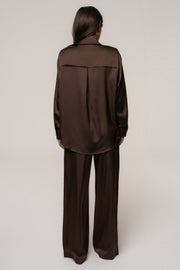 Chocolate Island Ease Collared Satin Top