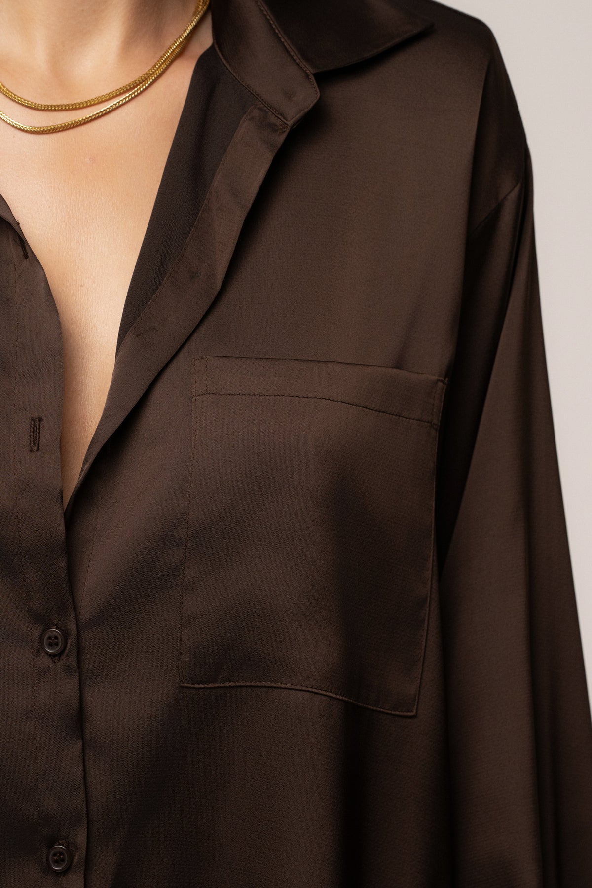 Chocolate Island Ease Collared Satin Top