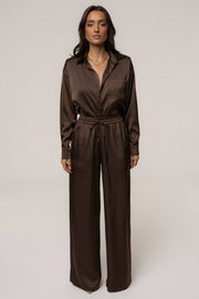 Chocolate Island Ease Collared Satin Top