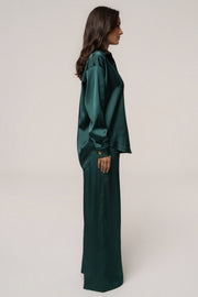 Emerald Island Ease Collared Satin Top