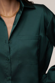 Emerald Island Ease Collared Satin Top