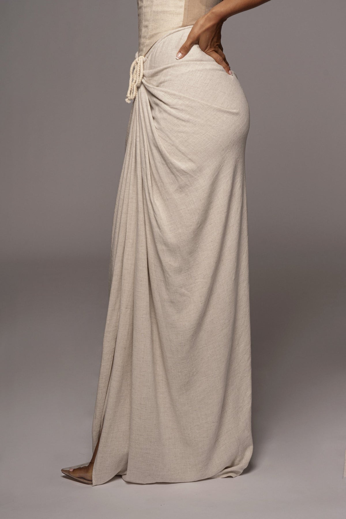 Natural Noelia Linen Slit Skirt