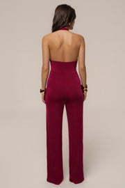 Fuchsia Rustic Charm Halter Jumpsuit