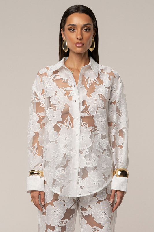 Ivory Organza Floral Blouse