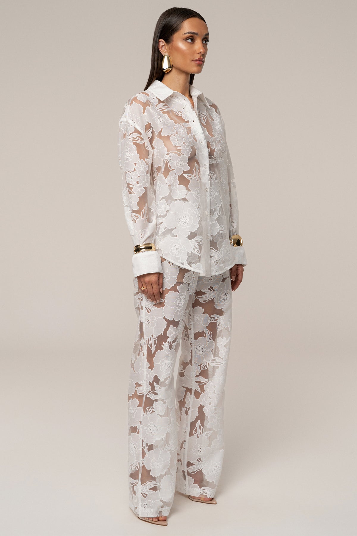 Ivory Organza Floral Pant