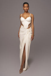 White Noelia Linen Slit Skirt