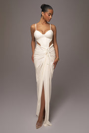 White Noelia Linen Slit Skirt