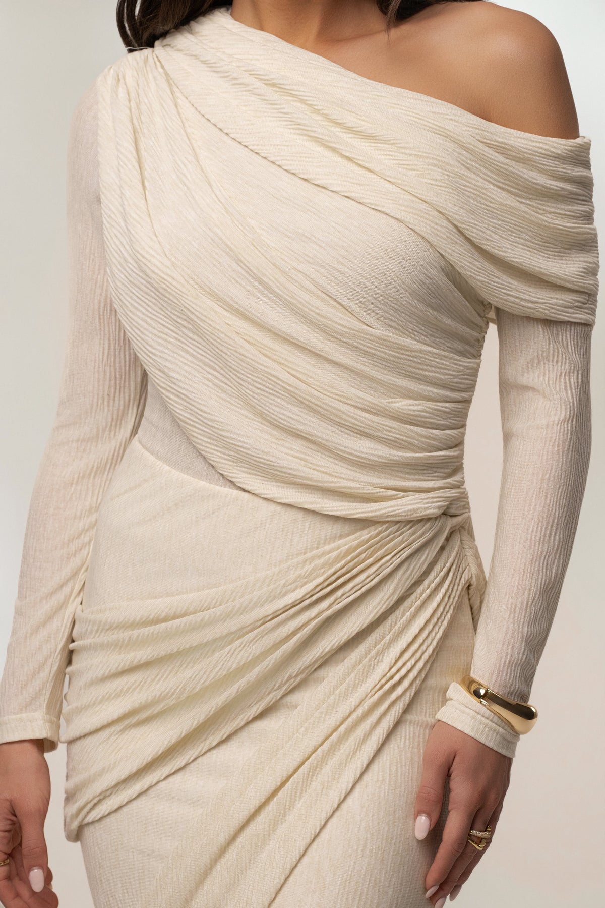 Ivory Textured One Shoulder Bodysuit