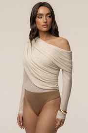 Ivory Textured One Shoulder Bodysuit