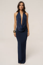 Navy Dawn Draped Maxi Dress