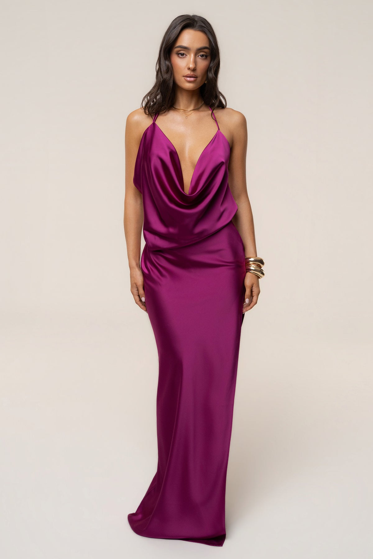 Fuchsia Delmara Cowl Maxi Dress