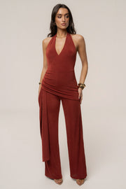 Terra cotta Rustic Charm Halter Jumpsuit