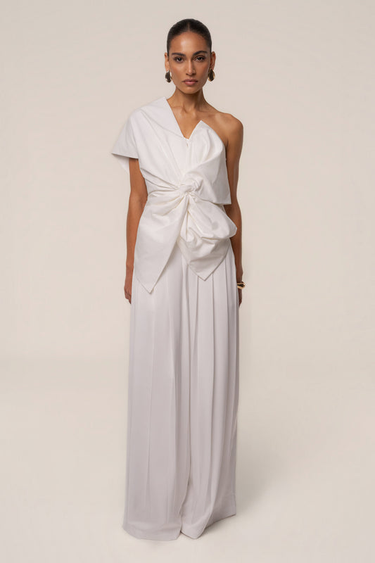 Ivory Clara Wide Leg Pleated Trousers