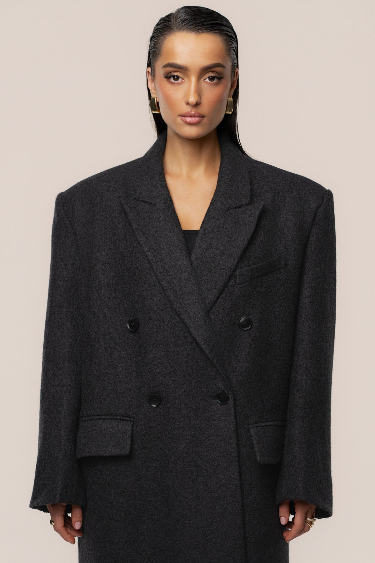 Black Oversize Double Breasted Coat