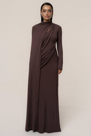 Chocolate Draped Elegance Cape Dress