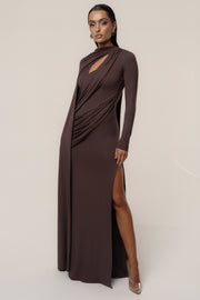 Chocolate Draped Elegance Cape Dress