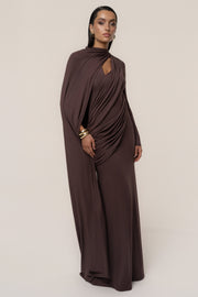 Chocolate Draped Elegance Cape Dress