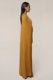 Gold Draped Elegance Cape Dress