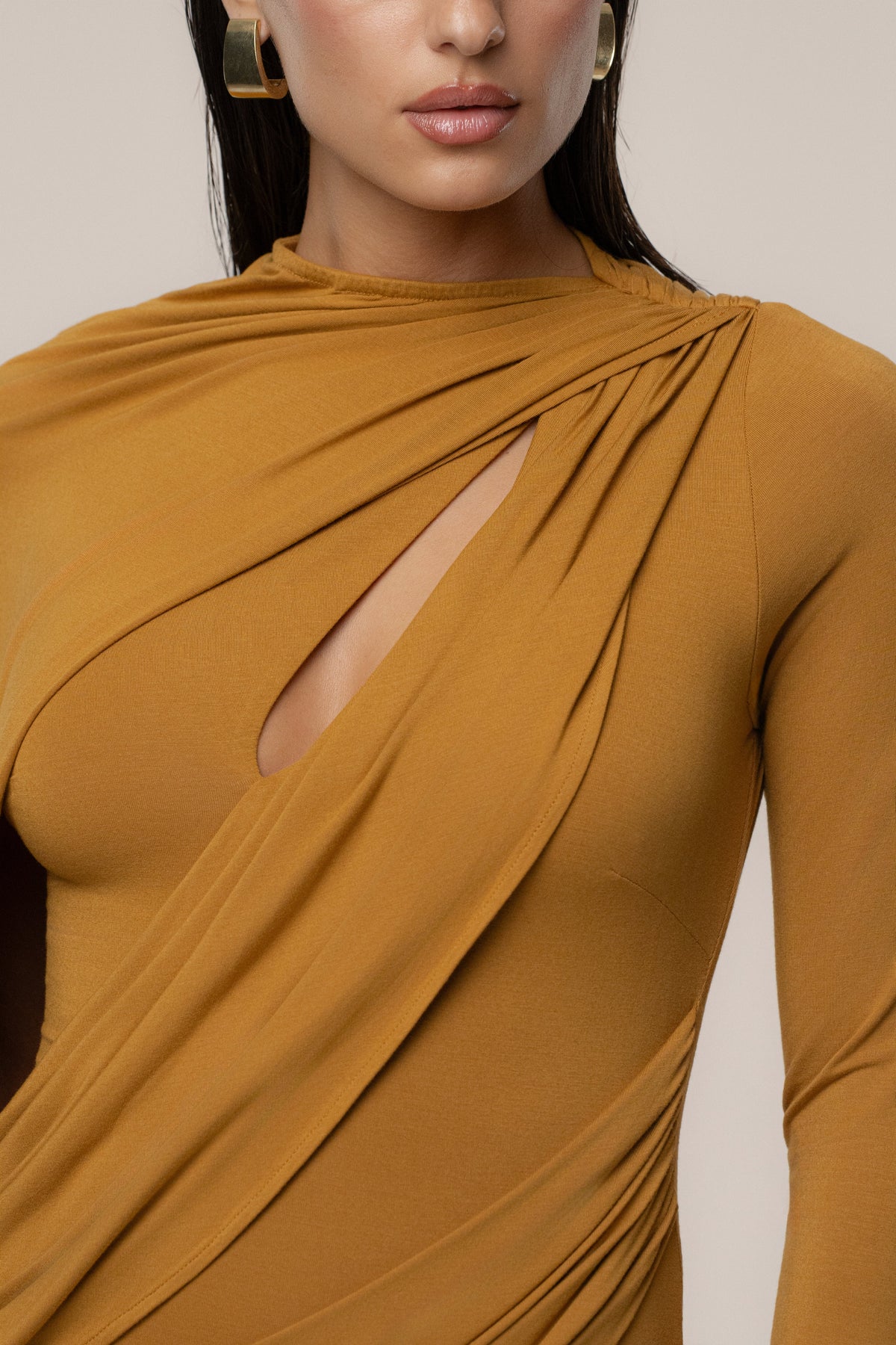 Gold Draped Elegance Cape Dress