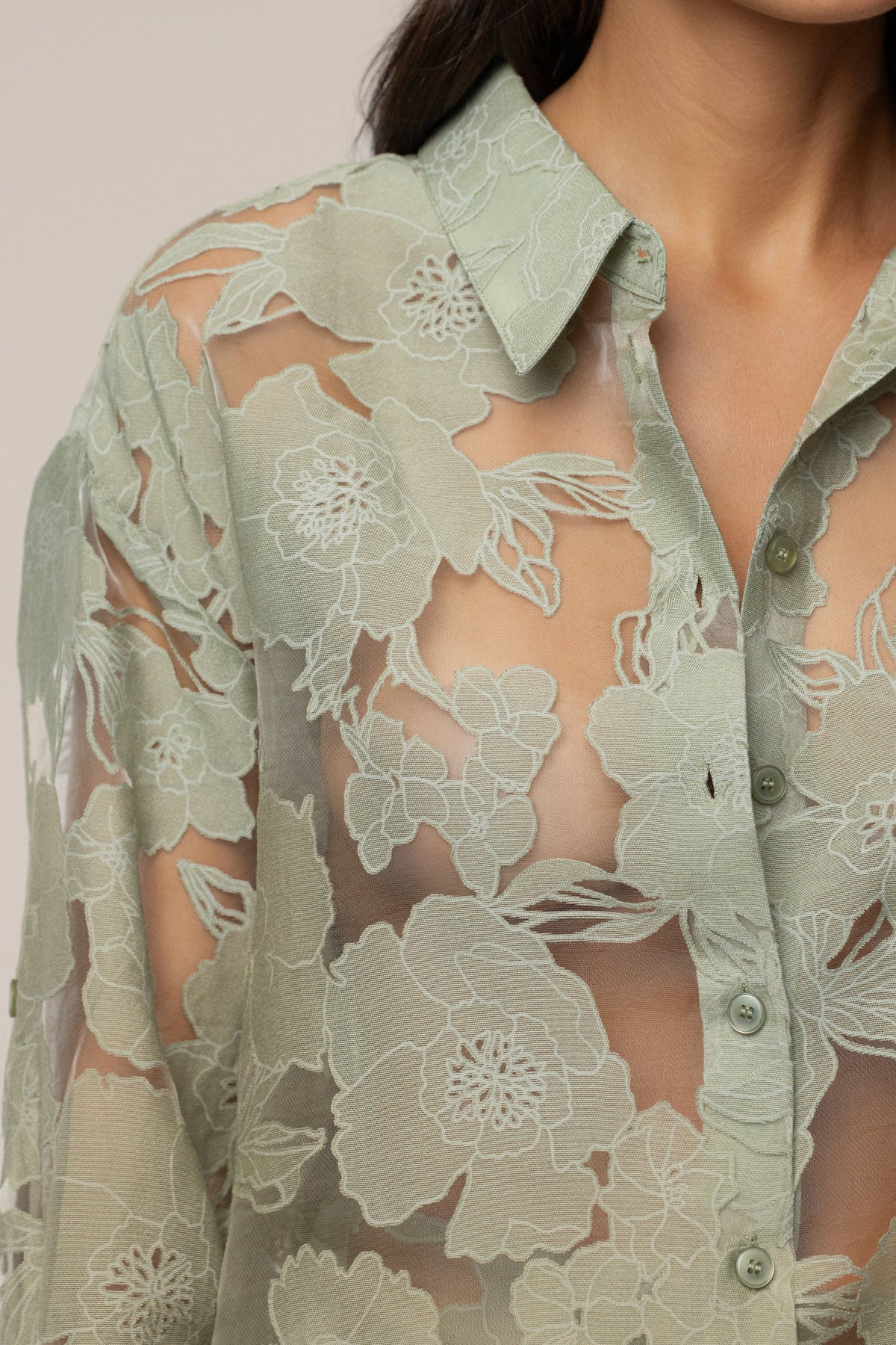 Sage Organza Floral Blouse