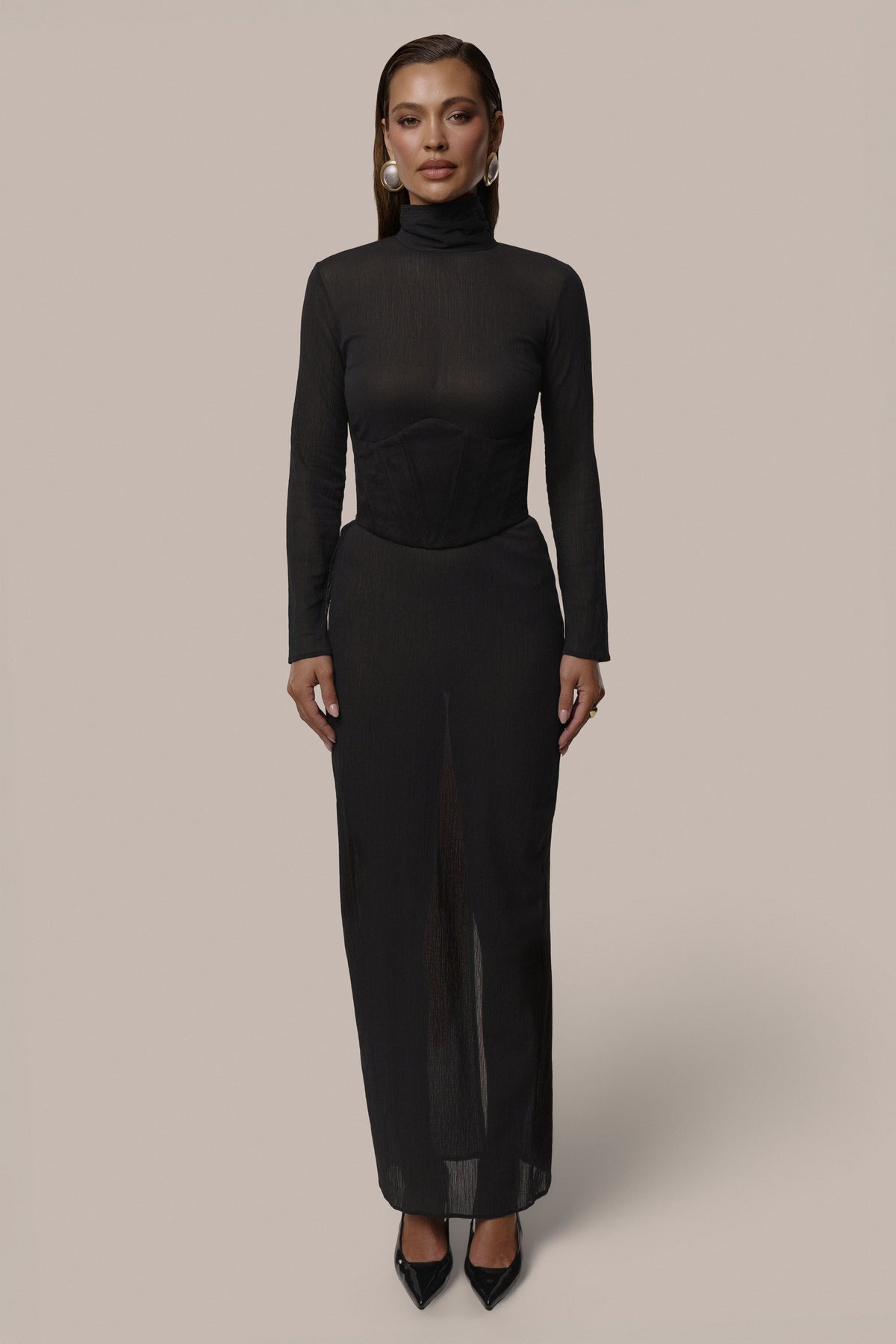 Black Hourglass Suede Maxi Dress
