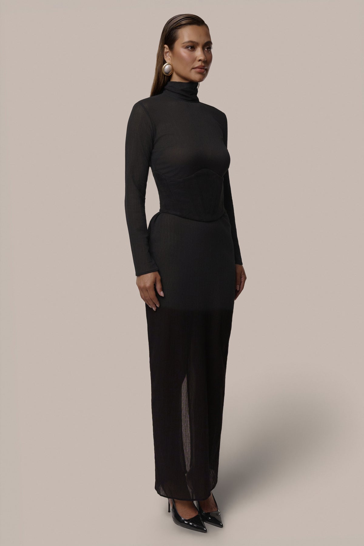 Black Hourglass Suede Maxi Dress