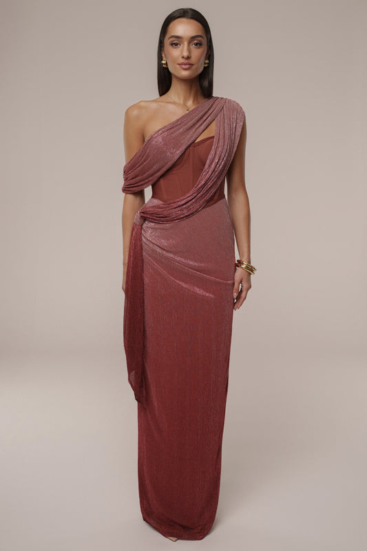 Red Celestina Draped Maxi Dress