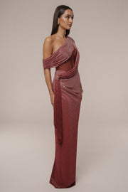 Red Celestina Draped Maxi Dress