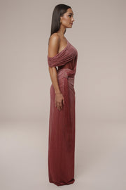 Red Celestina Draped Maxi Dress