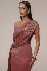 Red Celestina Draped Maxi Dress