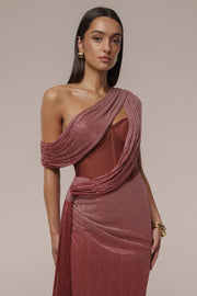 Red Celestina Draped Maxi Dress