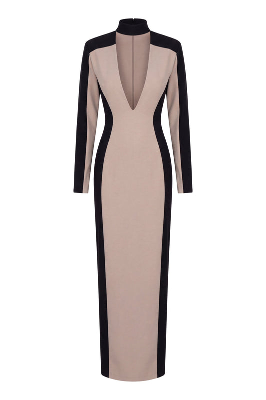 Stone/Black Opening Night Contrast Maxi Dress