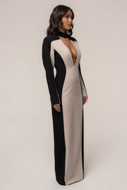Stone/Black Opening Night Contrast Maxi Dress