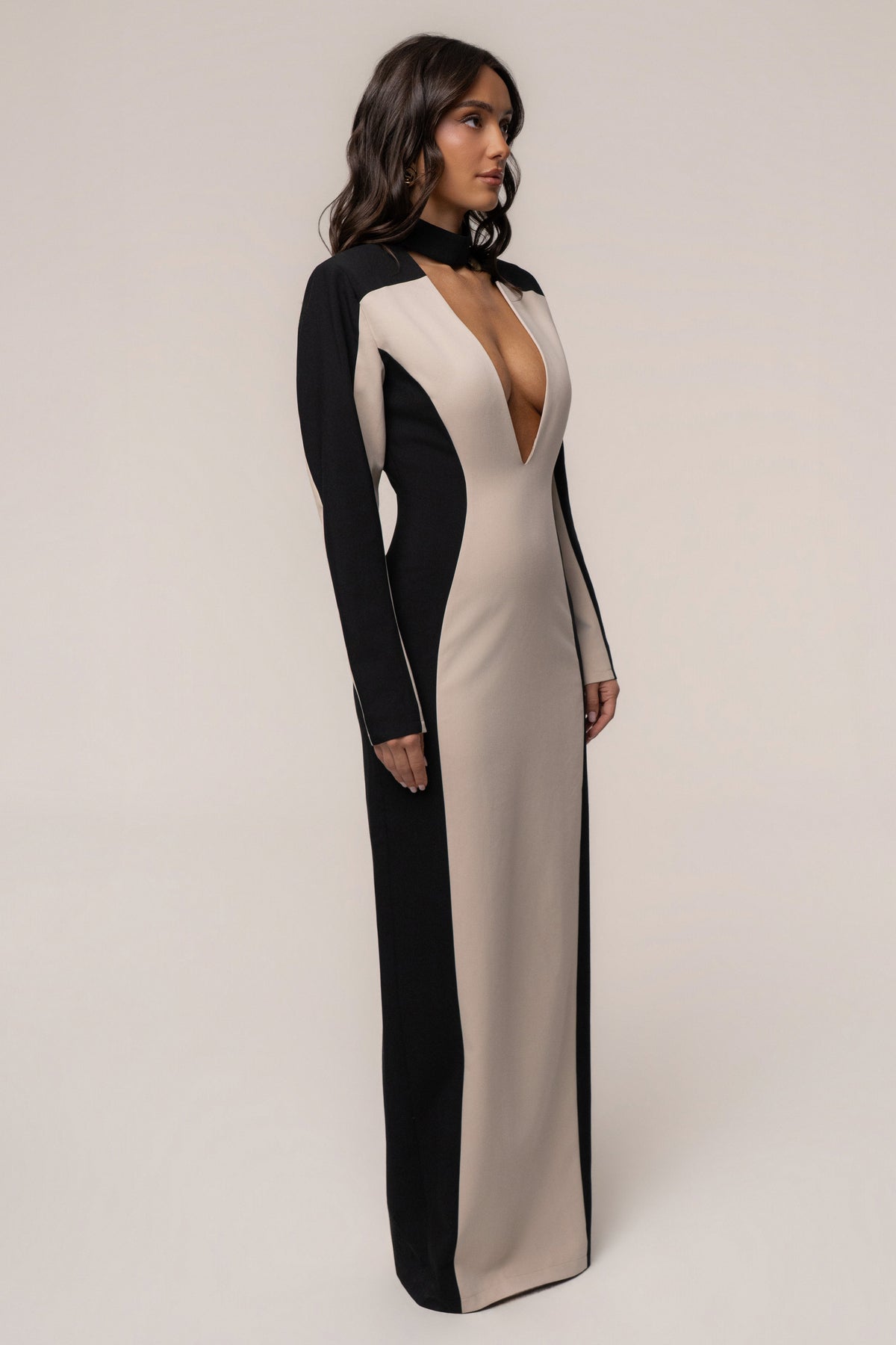 Stone/Black Opening Night Contrast Maxi Dress
