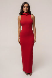 Red Classic Turtleneck Maxi Dress