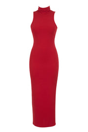 Red Classic Turtleneck Maxi Dress