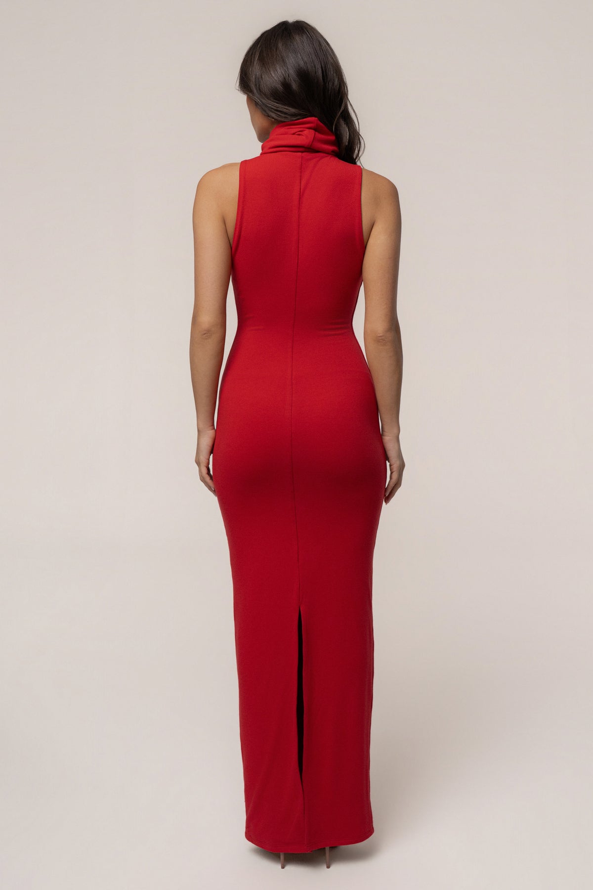 Red Classic Turtleneck Maxi Dress