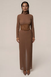 Pecan Hourglass Suede Maxi Dress