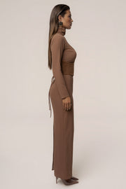 Pecan Hourglass Suede Maxi Dress