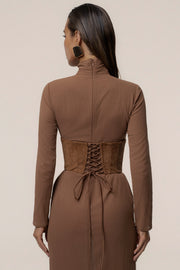 Pecan Hourglass Suede Maxi Dress