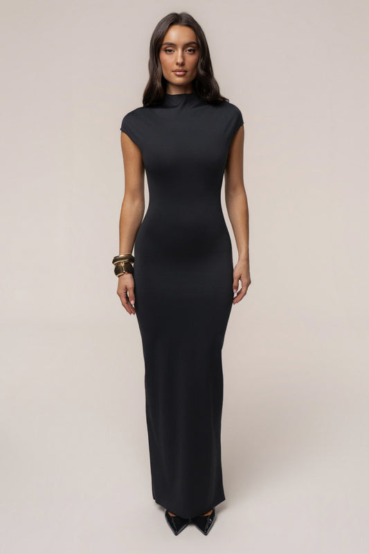 Black Margot Mock Neck Dress