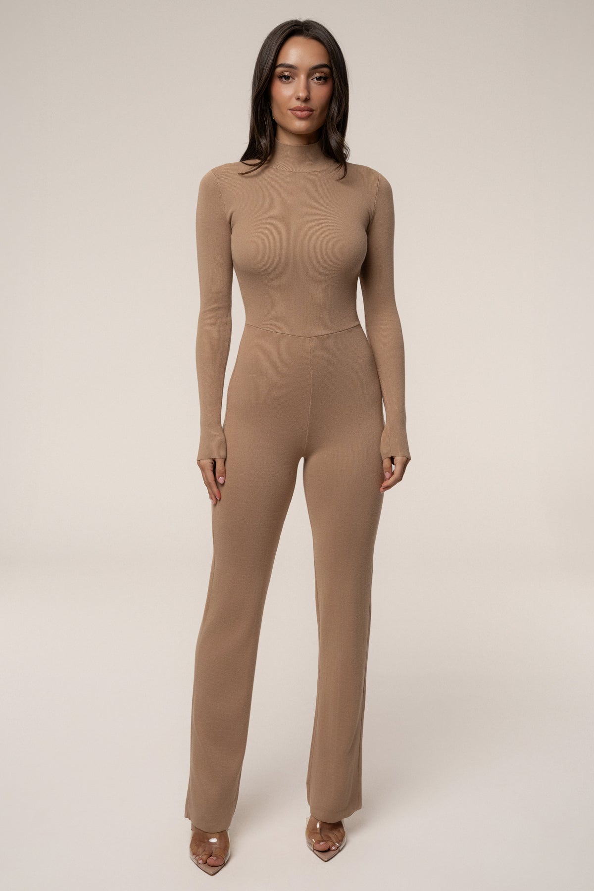Tan Noel Sweater Knit Jumpsuit