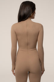 Tan Noel Sweater Knit Jumpsuit