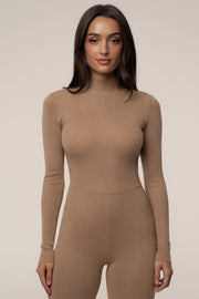 Tan Noel Sweater Knit Jumpsuit